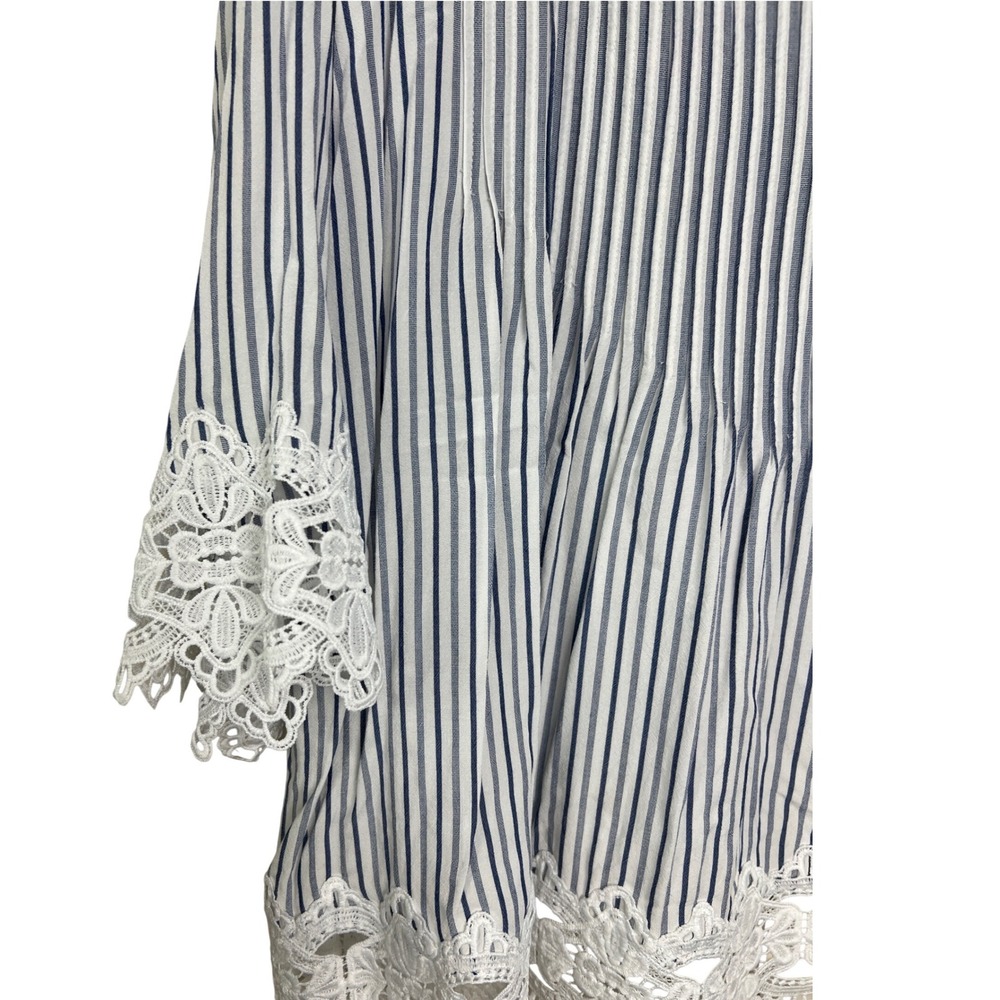 Chelsea & Theodore Blouse Women 3X Blue Striped Lace Trim Boho Peplum Top F10 - Picture 9 of 12
